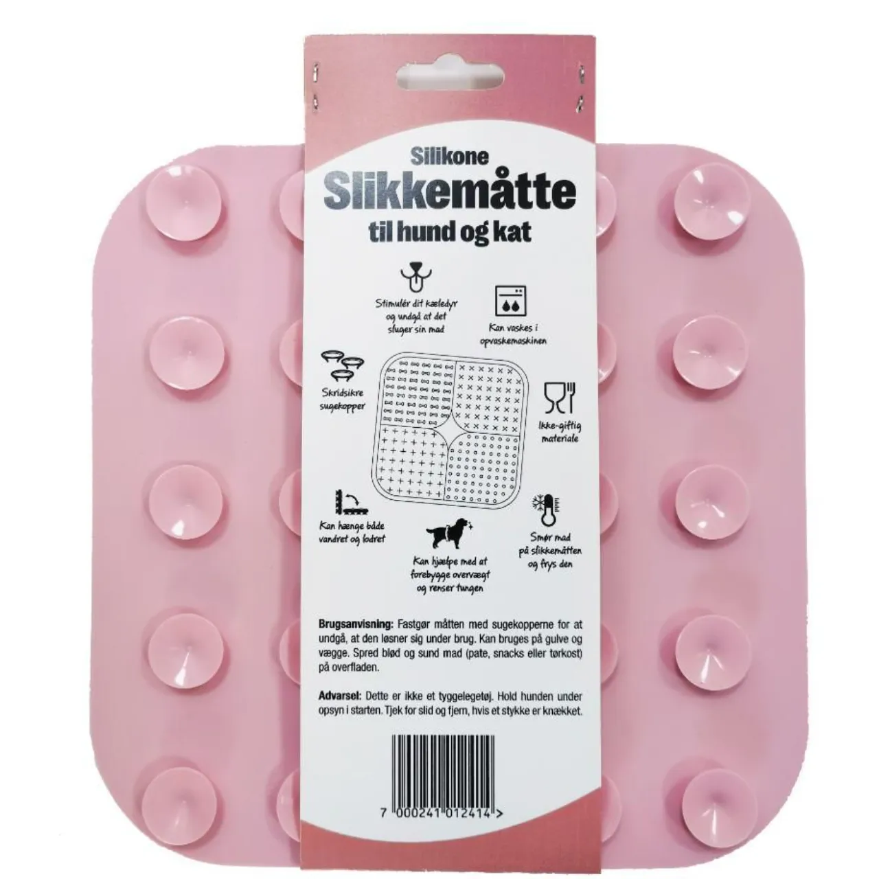 Nordic Paws slikkemåtte til hvalp - lyserød silikone med sugekopper